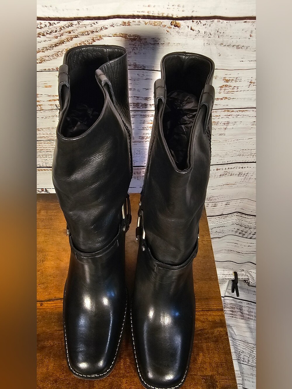 Free People Hayden Harness Leather Heeled Boots Size 8.5 Black Mid Calf NIB - Picture 6 of 8